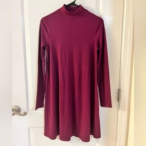 GAP Burgundy Ribbed Mock Neck Long Sleeve Dress